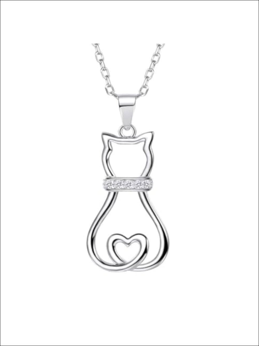 Cat Necklace Sterling Silver 925 Kitten Pendant Women Fine Jewelry CZ